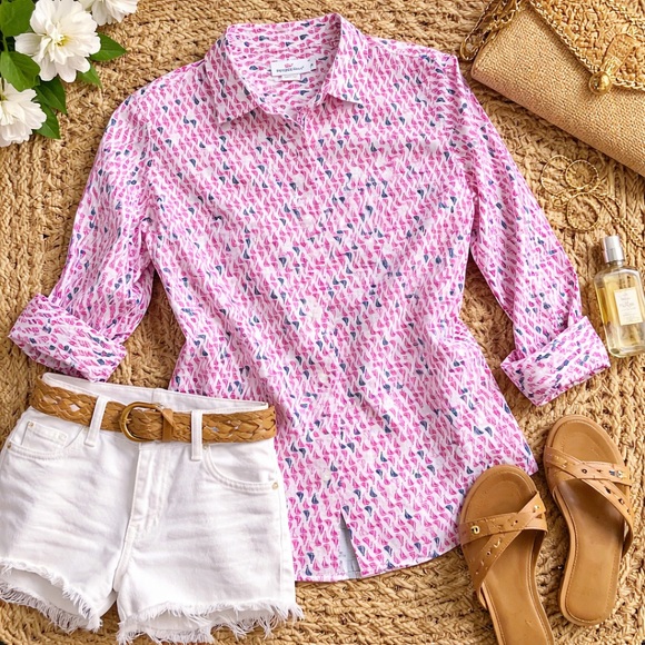 Vineyard Vines Tops - Vineyard Vines Pink Sailboat Print Cotton Button Down Coastal Preppy 8